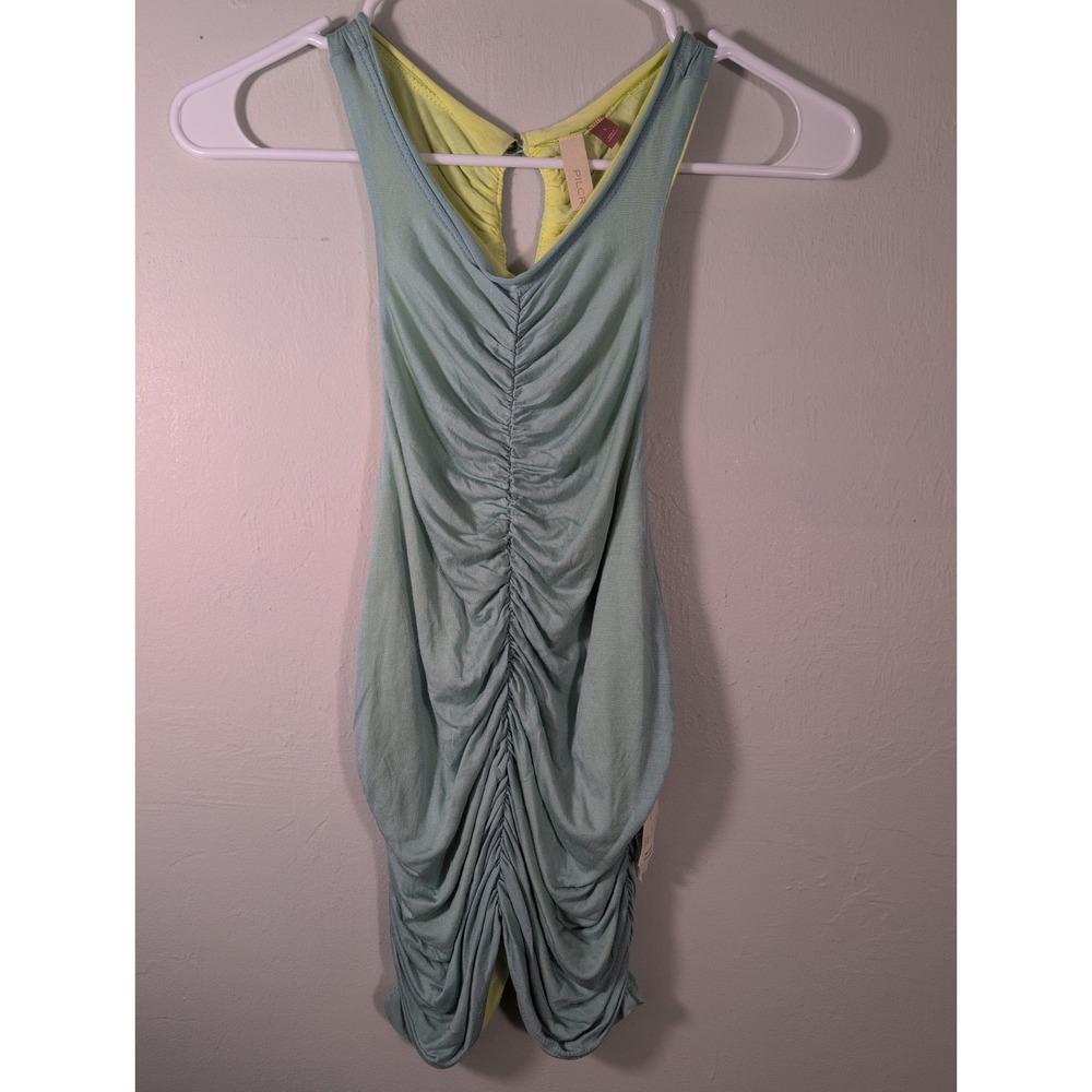 Pilcro Anthropologie Top Large Green Yellow Tank Ruched Reversible Halter New - Picture 2 of 9
